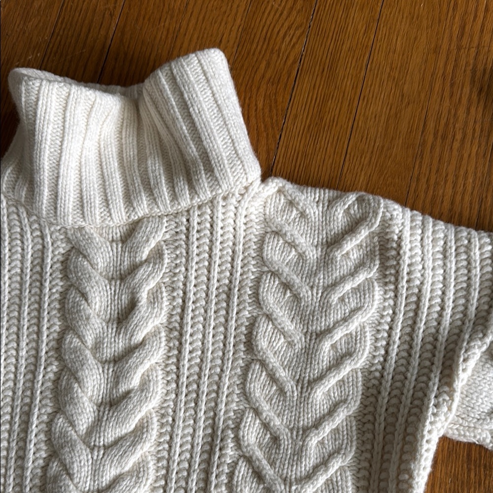 Anine Bing Cream Cable-Knit Turtleneck Sweater